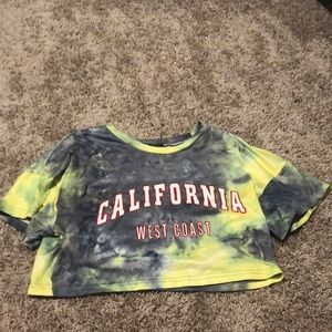 Green and grey tie dye crop top